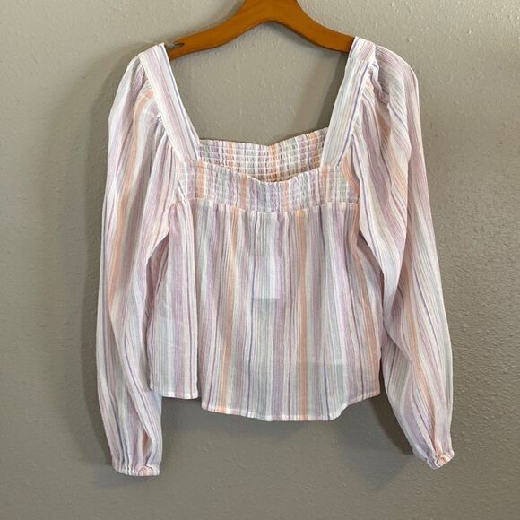 BCBGENERATION - pastel striped long sleeve blouse - NWT - Picture 1 of 10